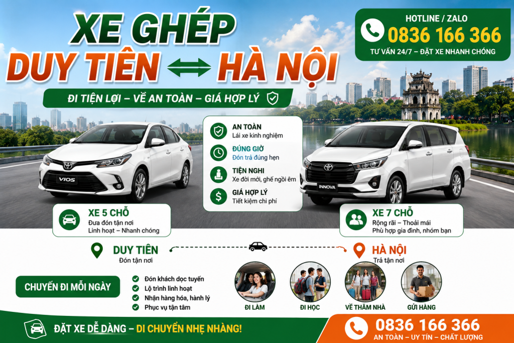 Xe Ghép Duy Tiên Hà Nội: Thông Tin Cần Gửi Khi Đặt Xe 1 xe tiện chuyến hà nam