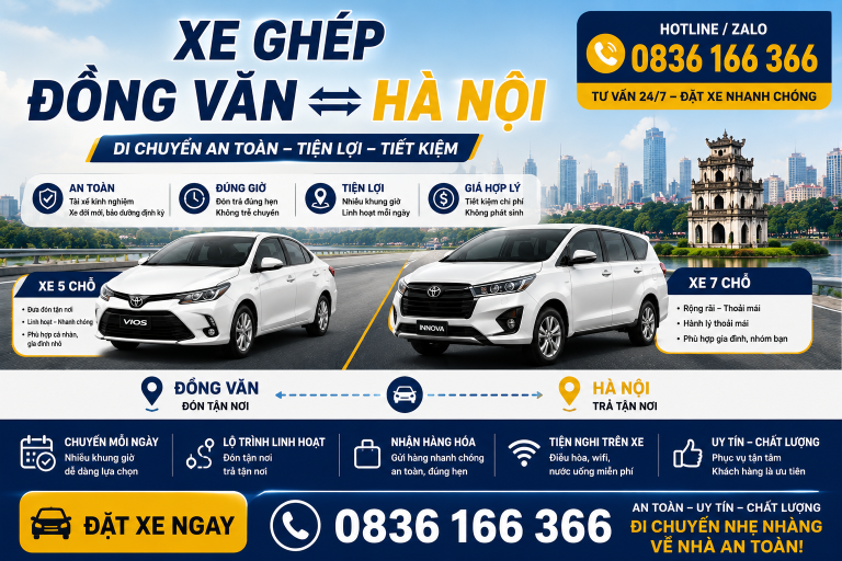Xe Ghép Đồng Văn Hà Nội: Chọn Ghép Chuyến Hay Bao Xe? 9 xe tiện chuyến hà nam