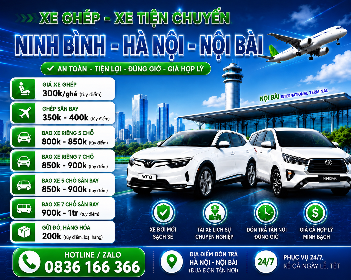 Xe tiện chuyến Ninh Bình đi Hà Nội và sân bay Nội Bài